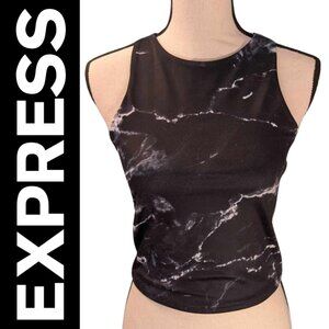 Express Body Contour High Compression Cropped Tank Black and White Micah Pattern